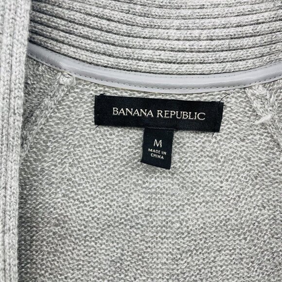 Banana Republic Womens Medium Open Front Cardigan Sweater Vegan Leather Pockets - Picture 5 of 6